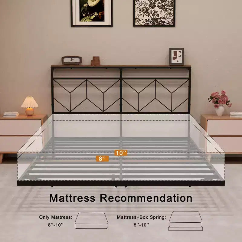 Hausource Schwebebettgestell mit LED-Ablagekopfteil, Ladestation, kein Boxspringbett nötig