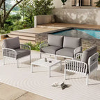 Christopher Knight Home Leah 4-Sitzer Outdoor-Sitzgruppen aus Kunststoff und Glas mit Kissen