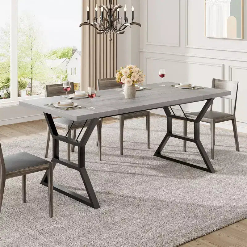 WhizMax Dining Table for 6-8 People, 70.9 Rectangular Wooden Kitchen Table with Metal Legs, Dining Room Table for Dining Room, Kitchen, Brown