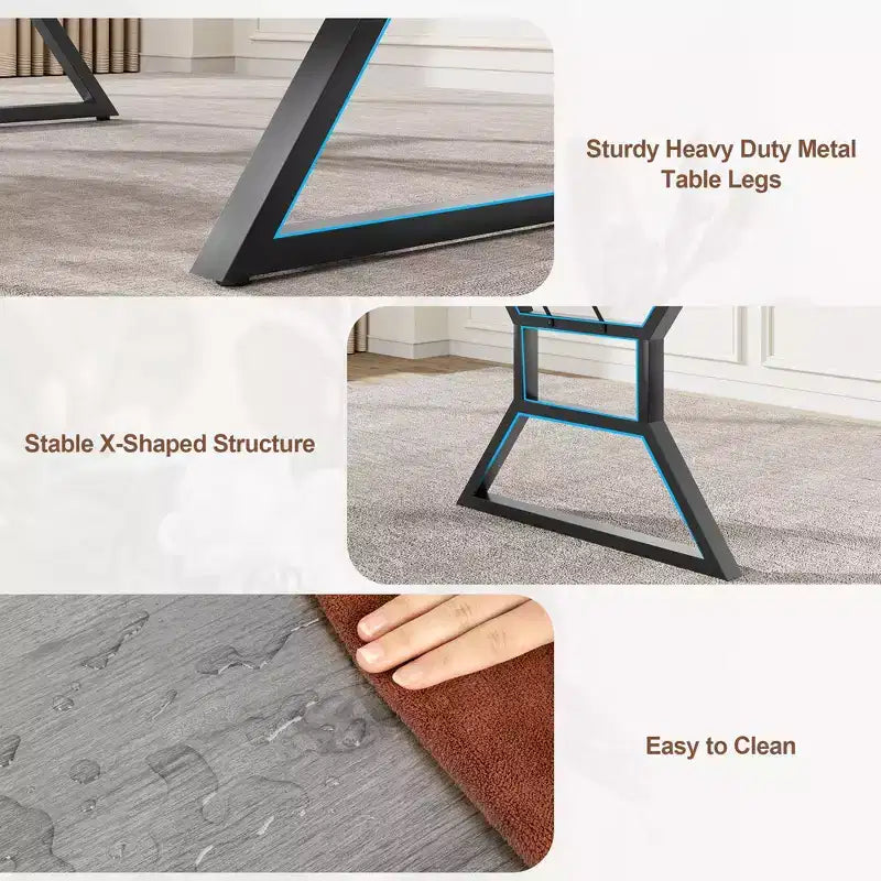 WhizMax Esstisch für 6-8 Personen, 180 cm rechteckiger Holzküchentisch mit Metallbeinen, Esszimmertisch für Esszimmer, Küche, Braun