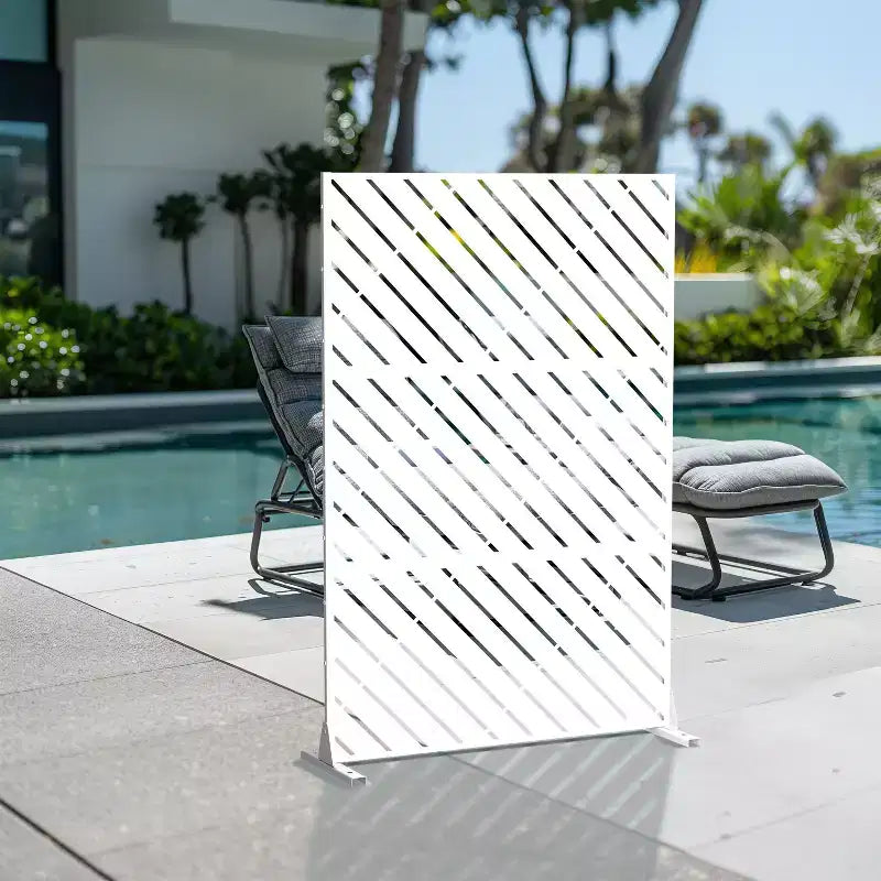 White galvanized sheet screen 71.37x46.8inch independent outdoor and indoor privacy screen, balcony terrace garden decoration privacy screen
