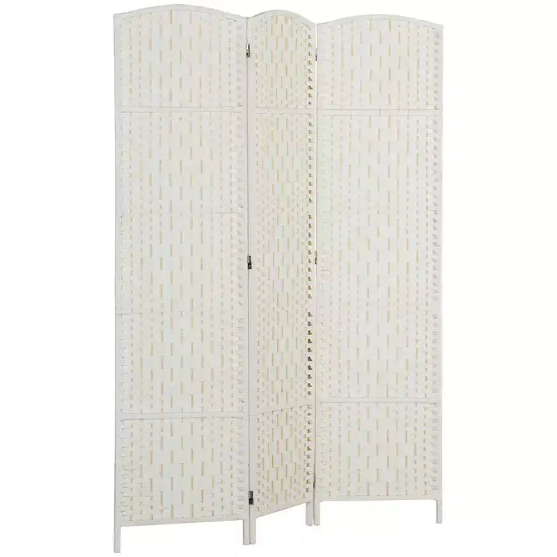 HOMCOM Room Divider, Folding Privacy Screen, 6FT Tall Portable Wicker Weave Partition Wall Divider for Bedroom, Home Office, White