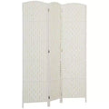 HOMCOM Room Divider, Folding Privacy Screen, 6FT Tall Portable Wicker Weave Partition Wall Divider for Bedroom, Home Office, White