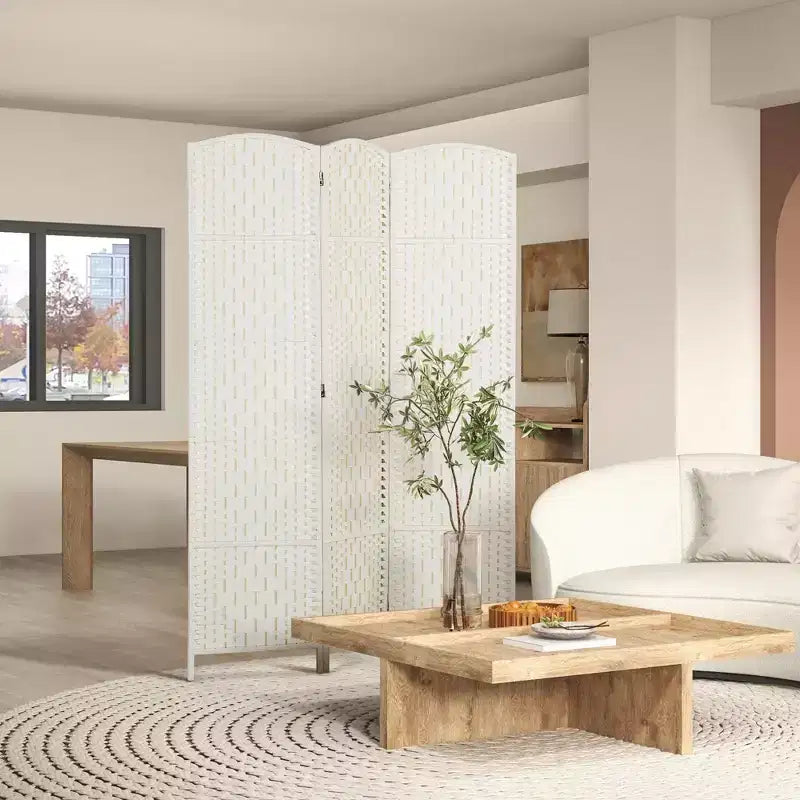 HOMCOM Raumteiler, klappbarer Sichtschutz, 183 cm hohe tragbare Trennwand aus Korbgeflecht für Schlafzimmer, Home Office, Weiß