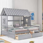 Whisen House Platform Beds with Two Drawers for Boy and Girl Shared Beds