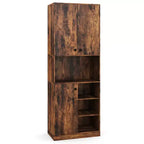 Costway Küchenschrank, 166,4 cm hoch, moderner Aufsatzschrank mit Mikrowellenständer, Braun/Weiß
