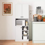 Costway Küchenschrank, 166,4 cm hoch, moderner Aufsatzschrank mit Mikrowellenständer, Braun/Weiß