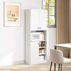 Costway Küchenschrank, 166,4 cm hoch, moderner Aufsatzschrank mit Mikrowellenständer, Braun/Weiß
