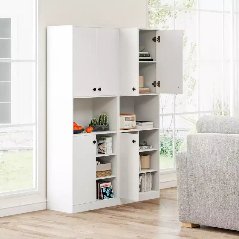 Costway Küchenschrank, 166,4 cm hoch, moderner Aufsatzschrank mit Mikrowellenständer, Braun/Weiß