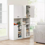 Costway Küchenschrank, 166,4 cm hoch, moderner Aufsatzschrank mit Mikrowellenständer, Braun/Weiß