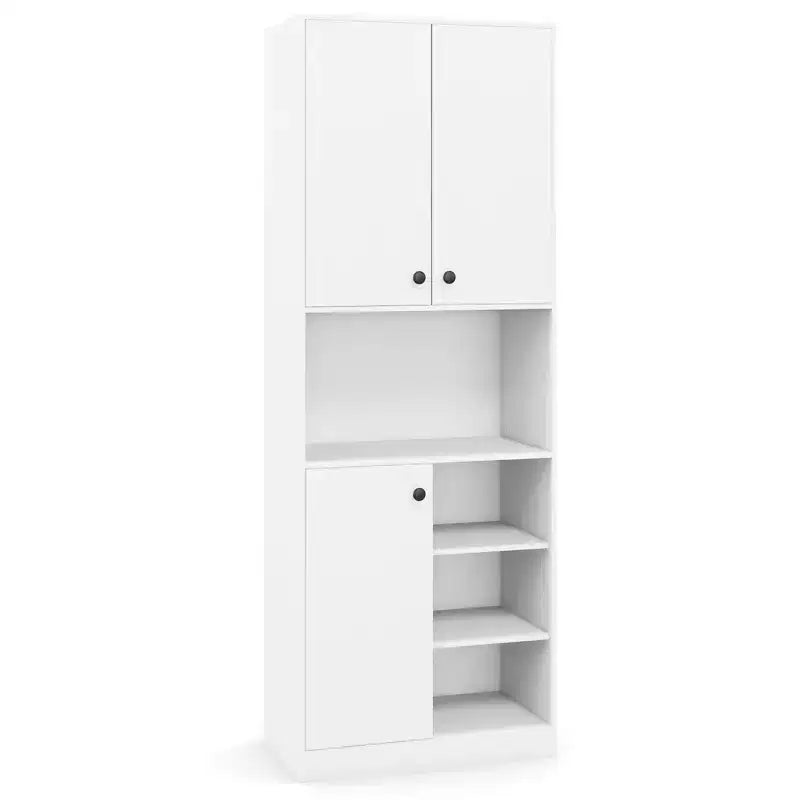 Costway Küchenschrank, 166,4 cm hoch, moderner Aufsatzschrank mit Mikrowellenständer, Braun/Weiß