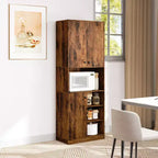 Costway Küchenschrank, 166,4 cm hoch, moderner Aufsatzschrank mit Mikrowellenständer, Braun/Weiß