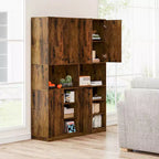 Costway Küchenschrank, 166,4 cm hoch, moderner Aufsatzschrank mit Mikrowellenständer, Braun/Weiß