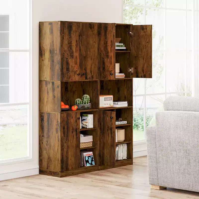 Costway Küchenschrank, 166,4 cm hoch, moderner Aufsatzschrank mit Mikrowellenständer, Braun/Weiß