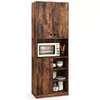 Costway Kitchen Pantry Storage Cabinet 65.5 Tall Modern Hutch Cabinet with Microwave Stand Brown/White