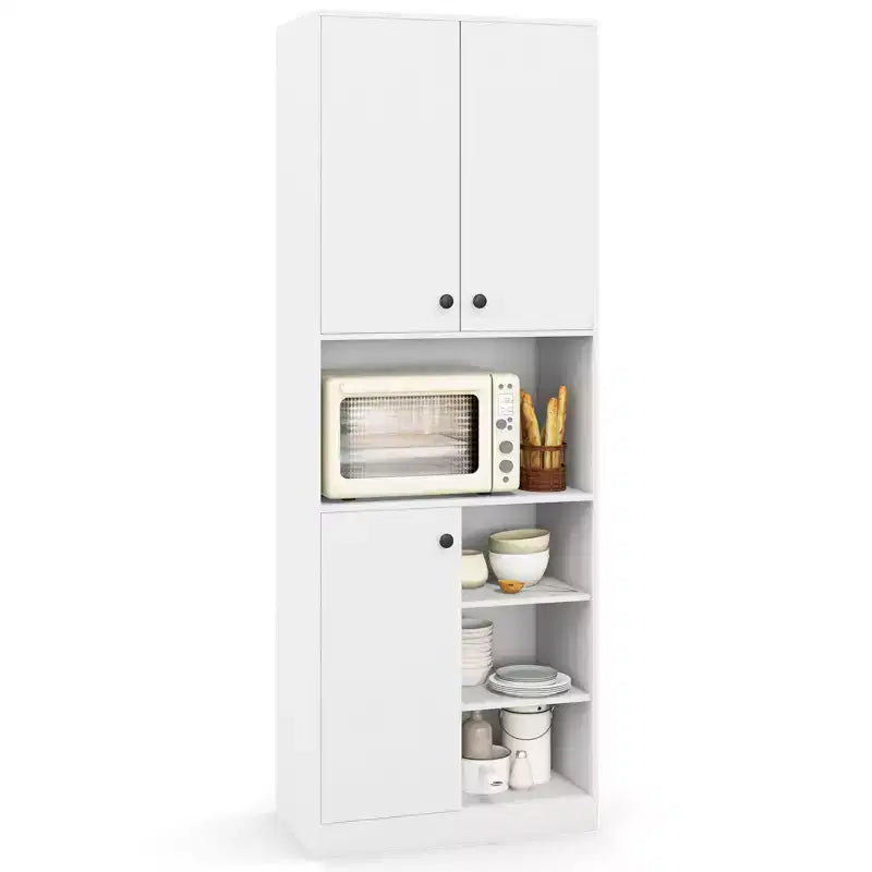 Costway Küchenschrank, 166,4 cm hoch, moderner Aufsatzschrank mit Mikrowellenständer, Braun/Weiß