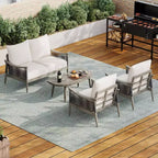 Christopher Knight Home Abell 4-teiliges Outdoor-Sitzset aus geflochtenem Seil und Akazienholz mit Polsterung