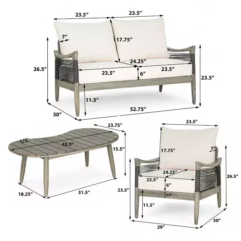 Christopher Knight Home Abell 4-teiliges Outdoor-Sitzset aus geflochtenem Seil und Akazienholz mit Polsterung
