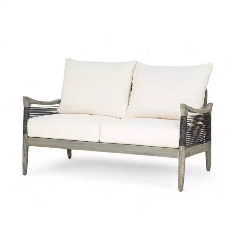 Christopher Knight Home Abell 4-teiliges Outdoor-Sitzset aus geflochtenem Seil und Akazienholz mit Polsterung
