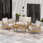 Christopher Knight Home Abell 4-teiliges Outdoor-Sitzset aus geflochtenem Seil und Akazienholz mit Polsterung