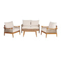 Christopher Knight Home Abell 4 Pieces Outdoor Woven Rope Acacia Wood Upholstered Seating Set