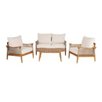 Christopher Knight Home Abell 4 Pieces Outdoor Woven Rope Acacia Wood Upholstered Seating Set