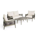 Christopher Knight Home Abell 4-teiliges Outdoor-Sitzset aus geflochtenem Seil und Akazienholz mit Polsterung