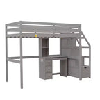 Whisen 95,1''L 79,5''W Hochbett für Einzelmatratze mit freistehendem Bett, Stauraumtreppe, Schreibtisch, Regalen und Schubladen