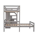 Whisen 95,1''L 79,5''W Hochbett für Einzelmatratze mit freistehendem Bett, Stauraumtreppe, Schreibtisch, Regalen und Schubladen