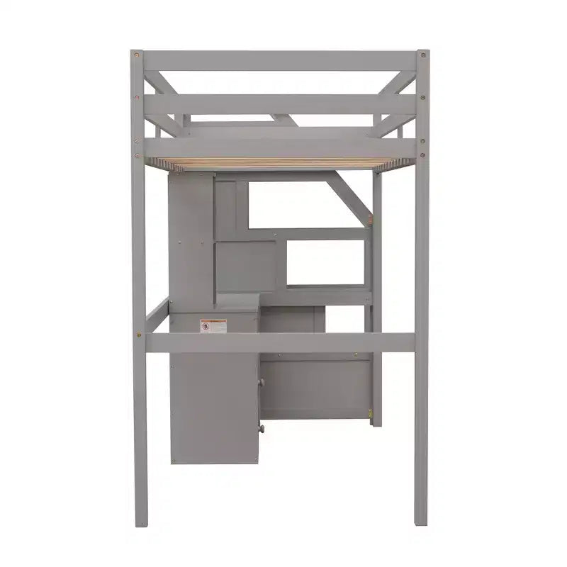 Whisen 95,1''L 79,5''W Hochbett für Einzelmatratze mit freistehendem Bett, Stauraumtreppe, Schreibtisch, Regalen und Schubladen