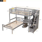 Whisen 95,1''L 79,5''W Hochbett für Einzelmatratze mit freistehendem Bett, Stauraumtreppe, Schreibtisch, Regalen und Schubladen