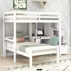 Whisen 95,1''L 79,5''W Hochbett für Einzelmatratze mit freistehendem Bett, Stauraumtreppe, Schreibtisch, Regalen und Schubladen