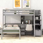 Whisen 95,1''L 79,5''W Hochbett für Einzelmatratze mit freistehendem Bett, Stauraumtreppe, Schreibtisch, Regalen und Schubladen