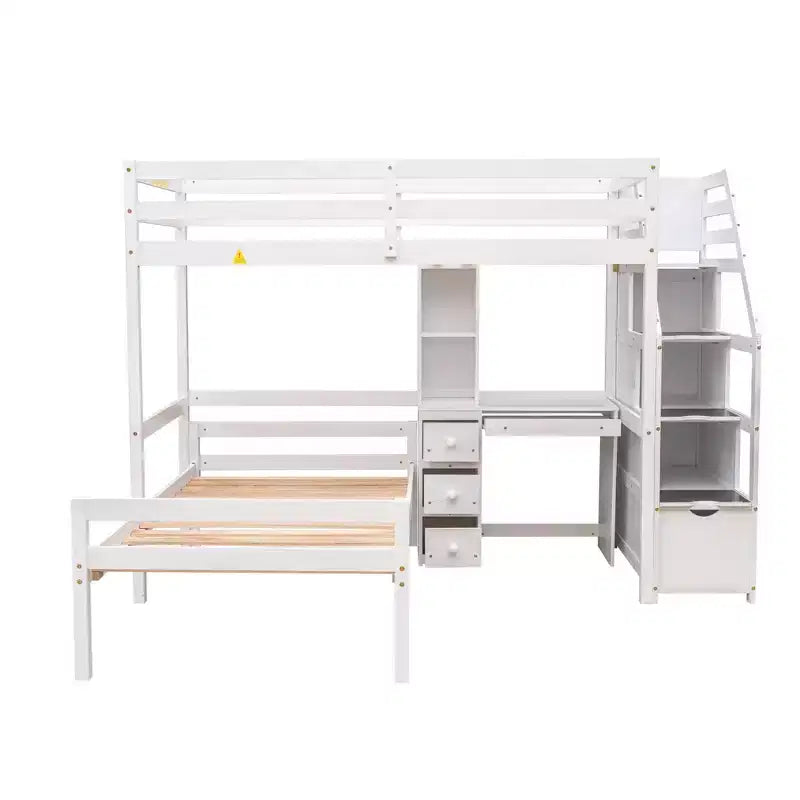 Whisen 95,1''L 79,5''W Hochbett für Einzelmatratze mit freistehendem Bett, Stauraumtreppe, Schreibtisch, Regalen und Schubladen