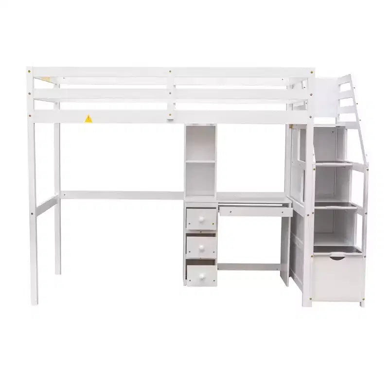 Whisen 95,1''L 79,5''W Hochbett für Einzelmatratze mit freistehendem Bett, Stauraumtreppe, Schreibtisch, Regalen und Schubladen