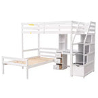 Whisen 95,1''L 79,5''W Hochbett für Einzelmatratze mit freistehendem Bett, Stauraumtreppe, Schreibtisch, Regalen und Schubladen