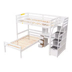 Whisen 95,1''L 79,5''W Hochbett für Einzelmatratze mit freistehendem Bett, Stauraumtreppe, Schreibtisch, Regalen und Schubladen