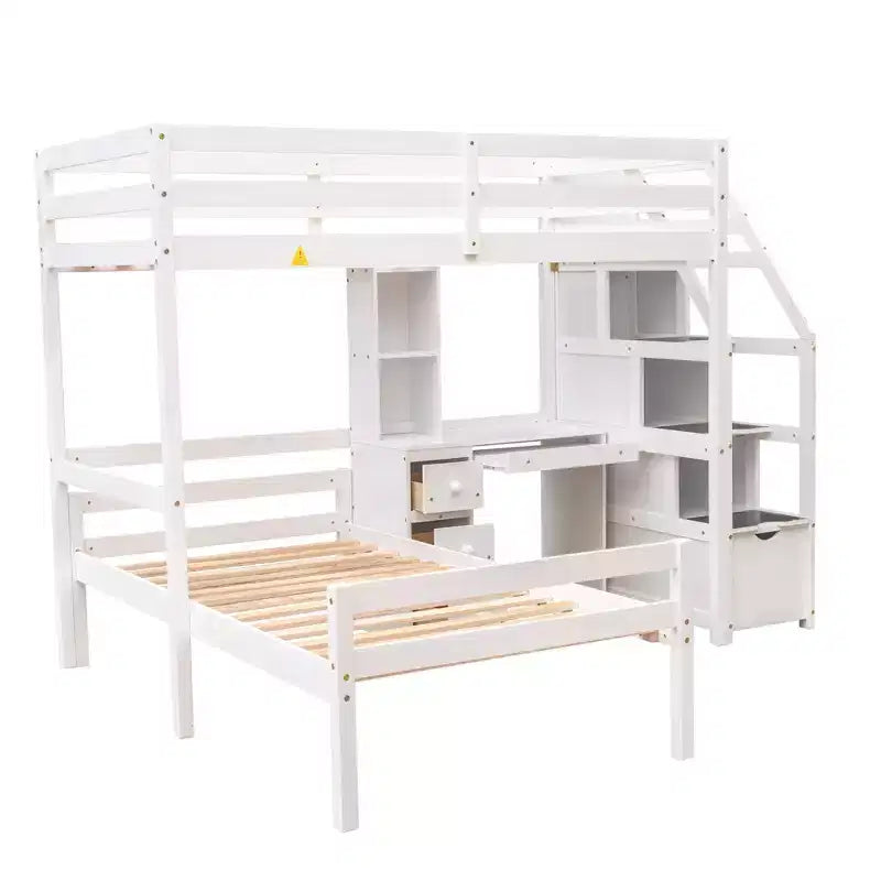 Whisen 95,1''L 79,5''W Hochbett für Einzelmatratze mit freistehendem Bett, Stauraumtreppe, Schreibtisch, Regalen und Schubladen