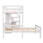 Whisen 95,1''L 79,5''W Hochbett für Einzelmatratze mit freistehendem Bett, Stauraumtreppe, Schreibtisch, Regalen und Schubladen