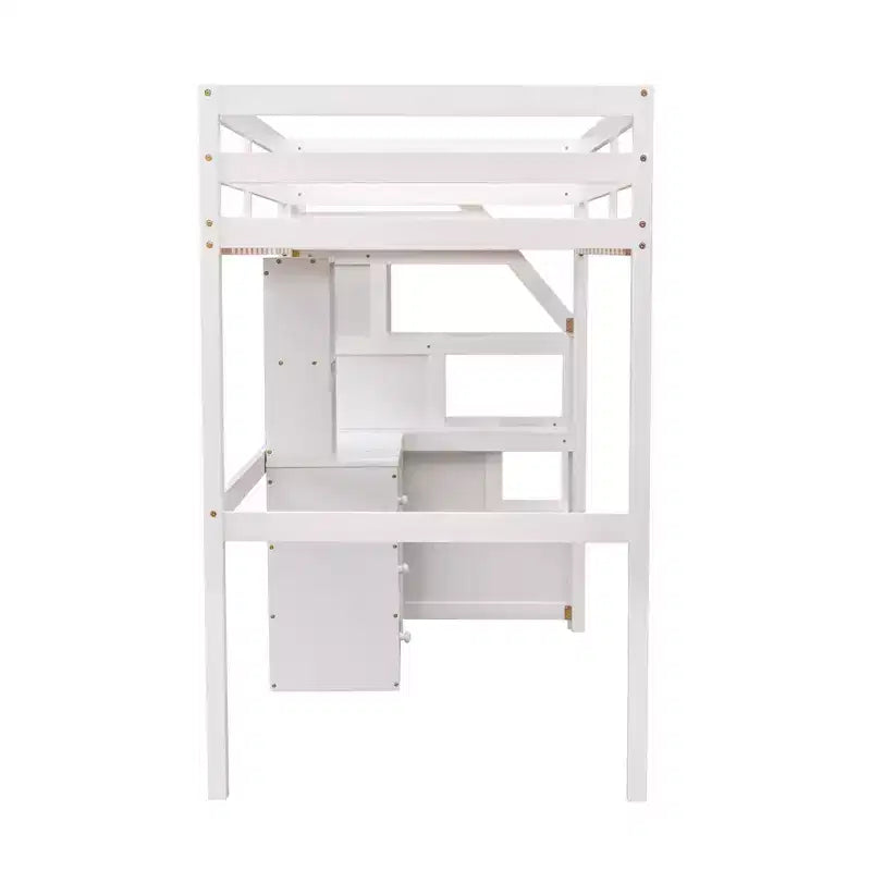 Whisen 95,1''L 79,5''W Hochbett für Einzelmatratze mit freistehendem Bett, Stauraumtreppe, Schreibtisch, Regalen und Schubladen