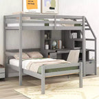 Whisen 95,1''L 79,5''W Hochbett für Einzelmatratze mit freistehendem Bett, Stauraumtreppe, Schreibtisch, Regalen und Schubladen