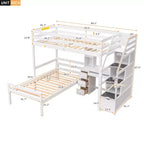 Whisen 95,1''L 79,5''W Hochbett für Einzelmatratze mit freistehendem Bett, Stauraumtreppe, Schreibtisch, Regalen und Schubladen