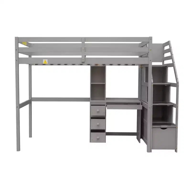 Whisen 95,1''L 79,5''W Hochbett für Einzelmatratze mit freistehendem Bett, Stauraumtreppe, Schreibtisch, Regalen und Schubladen