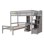 Whisen 95,1''L 79,5''W Hochbett für Einzelmatratze mit freistehendem Bett, Stauraumtreppe, Schreibtisch, Regalen und Schubladen