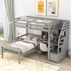 Whisen 95.1''L  79.5''W Twin Size Loft Bed with a Stand-alone Bed, Storage Staircase, Desk, Shelves and Drawers
