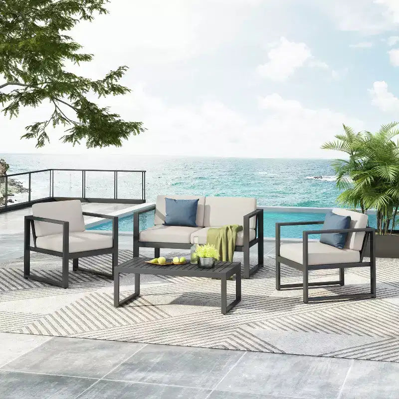 Christopher Knight Home Thorne Outdoor Modern Aluminum 4 Seater Chat Set