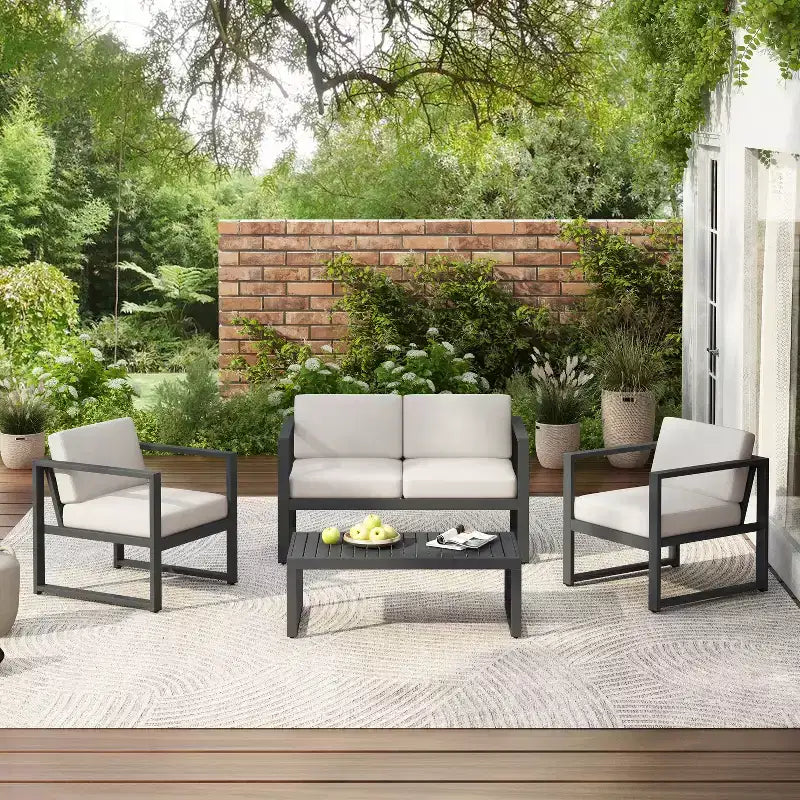 Christopher Knight Home Thorne Outdoor Modernes 4-Sitzer-Gartenmöbelset aus Aluminium