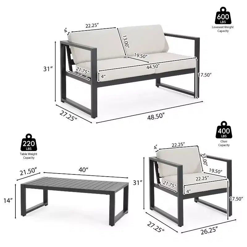 Christopher Knight Home Thorne Outdoor Modernes 4-Sitzer-Gartenmöbelset aus Aluminium