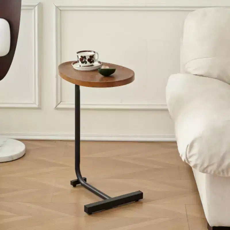 C-Shaped Side Table in Brown, Compact Living Room Sofa Table