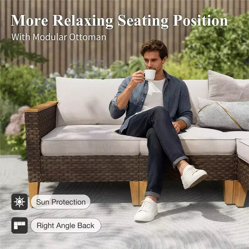 Captiva Designs 7-teiliges Rattan-Sofa-Set für den Außenbereich mit gepolstertem Ottoman